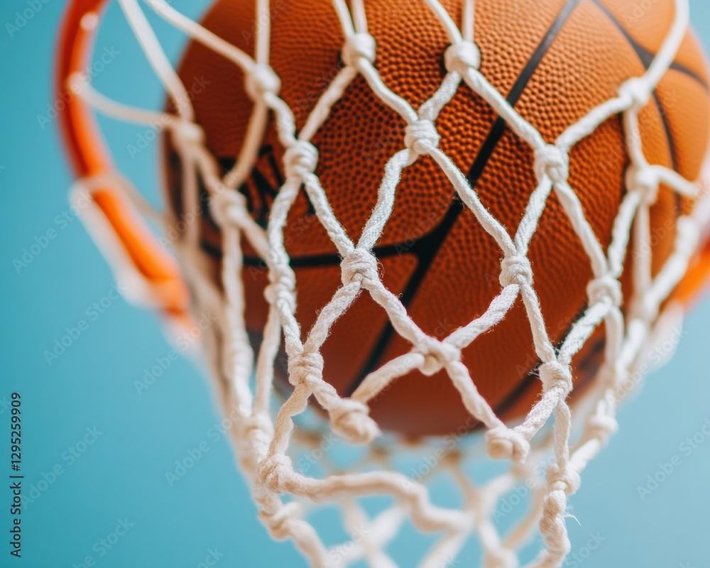 Poster immersive sports performance high-resolution basketball net macro capturing dynamic scoring energy f