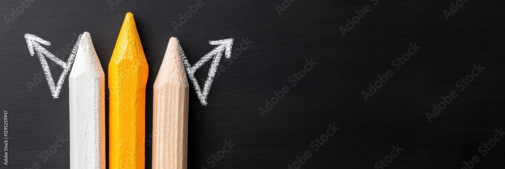 Poster minimalist strategic growth visualization chalk arrows and colorful pencils symbolizing innovative b
