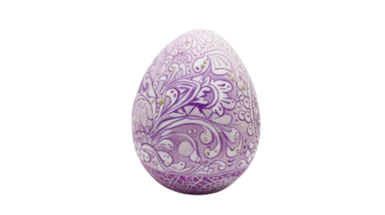 Purple decorated easter egg with golden details on transparent background