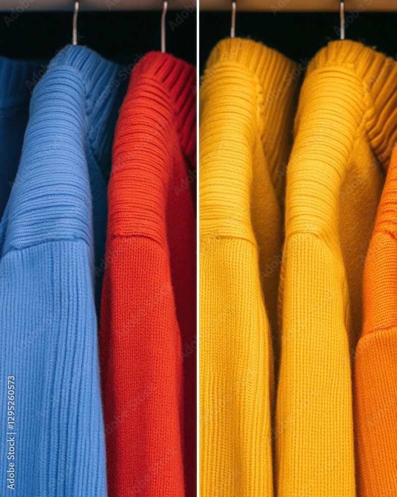Poster minimalist color coordination vibrant knitwear display for modern retail - enhancing visual merchand