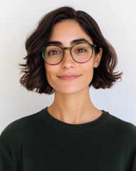 Obraz premium Minimalist Eyewear Fashion Sleek Green Glasses on Young Professional - Modern Aesthetic for Tech-Savvy Millennials in Creative Industries
