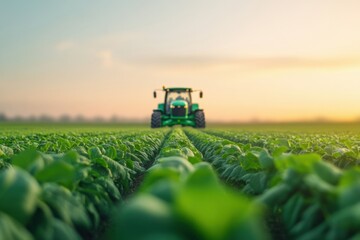Modern Precision Farming Advanced Tractor in Lush Green Fields - Sustainable Agriculture with High-Tech Equipment for Eco-Friendly Agribusiness