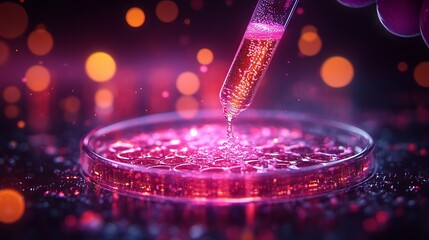 Scientist pipetting chemical formula into multi-well plate in biotechnology lab: conceptual illustration of advanced experimentation, scientific discovery, and innovative research techniques