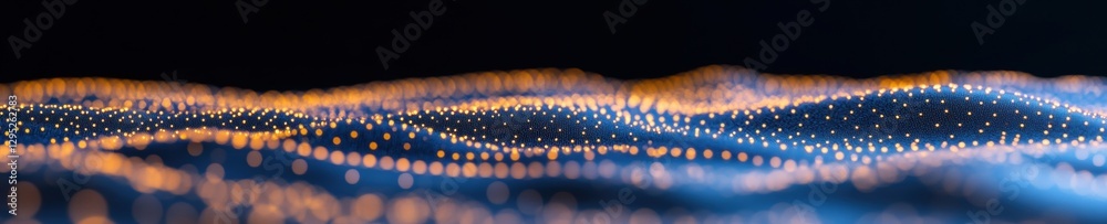 Poster Dynamic Geometric Landscape Illuminated Digital Waves with Particle Effects - Cutting-Edge Tech Aesthetics for Business Innovation and Startup Marketing Strategies
