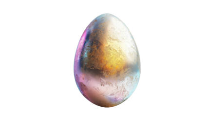 Metallic iridescent easter egg rotating on transparent background