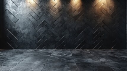 Dark Industrial Interior Herringbone Tile Wall and Floor Background
