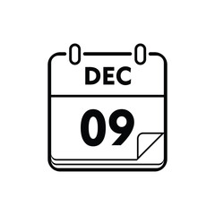calender icon, 09 december icon with white background