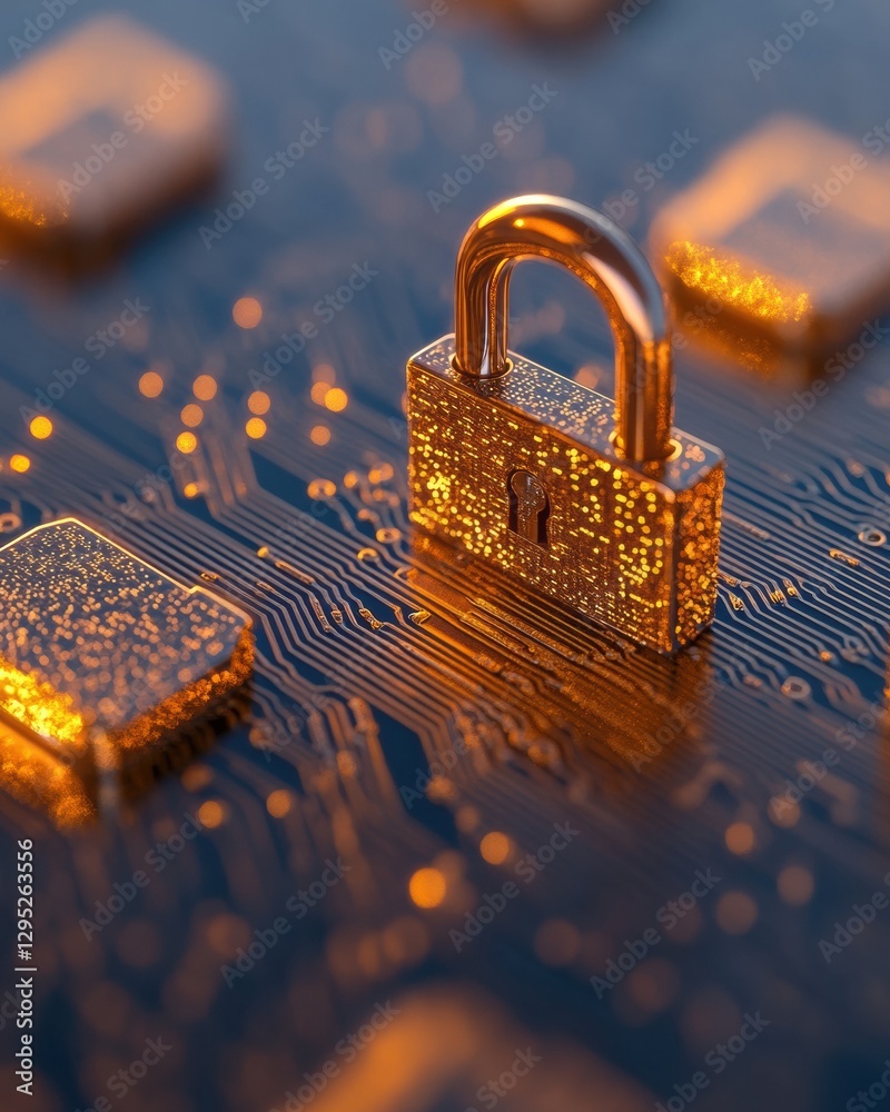 Fototapete Cybersecurity Visualization Advanced Circuit Patterns with Integrated Lock Icons - Cutting-Edge Data Protection and Programming Security Marketing for Tech Industry Enhancement