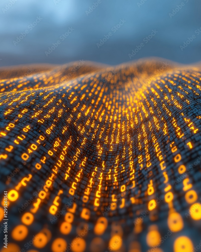Aufkleber Holographic Data Stream Projection Binary Code and Lock Icons on Digital Circuit Texture Cybersecurity Visualization for Modern Tech Solutions