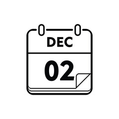 calender icon, 02 december icon with white background