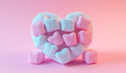 Pink & Blue Marshmallow Heart on Pastel Background