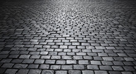 Cobblestone Pavement Background with Diminishing Perspective and Dark Tones