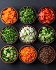 Rustic Grain Bowl Display Fresh Vegetables and Seeds on Wooden Surface - Health Marketing for Modern Wellness and Balanced Eating Promotion