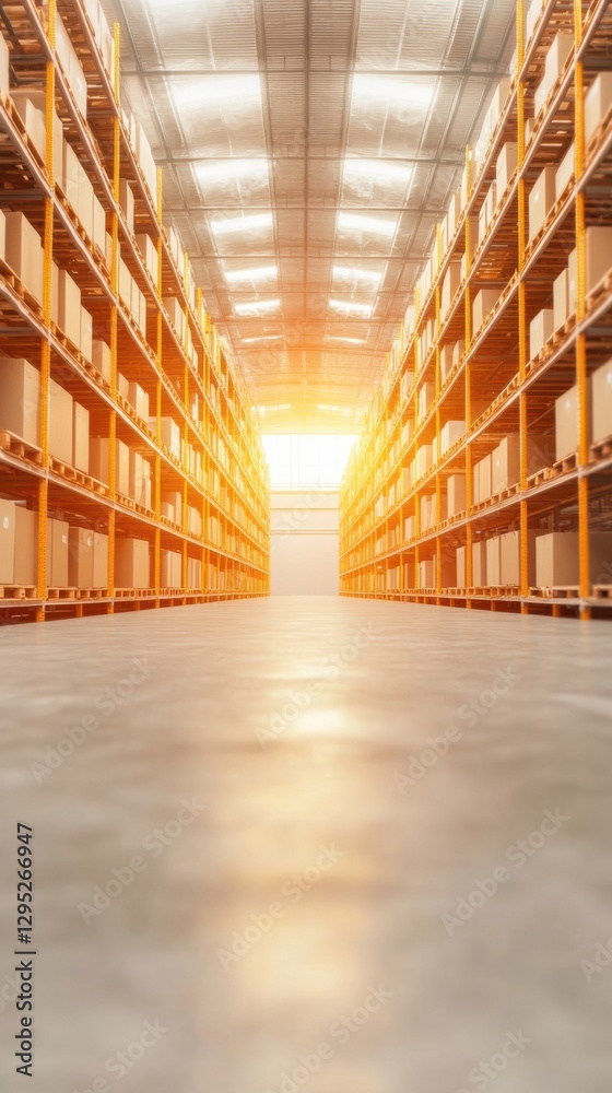 Aufkleber industrial minimalism in warehouse automation high-ceiling shelving and robotic inventory systems fo