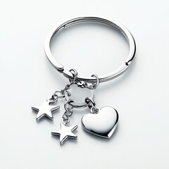 Silver Keychain with Heart and Stars Charm