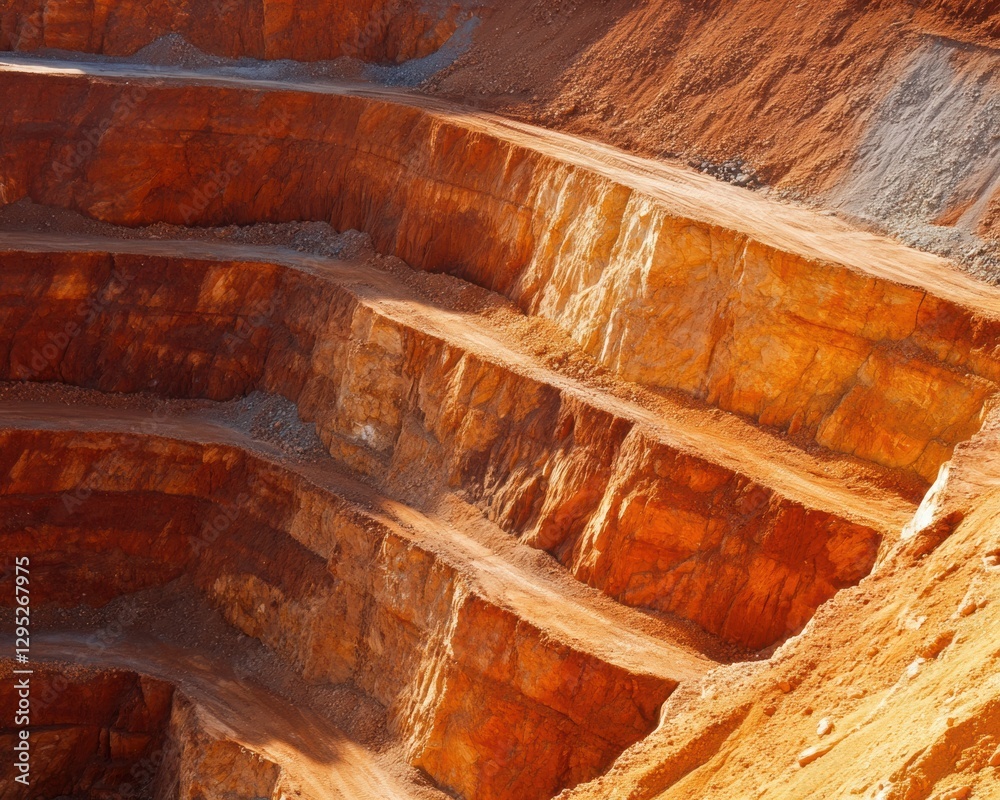 Poster terraced open-pit mining aesthetic exposed rock layers for resource extraction insights - industrial