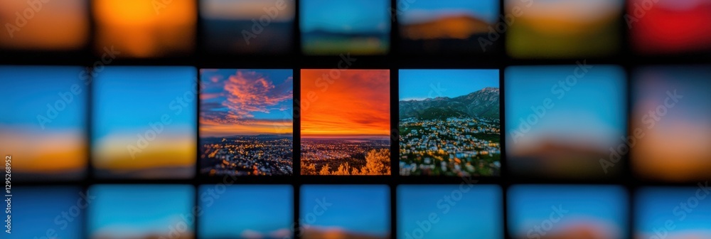 Poster Vibrant Abstract Monitor Wall in Control Room Dynamic Data Visualization with LED Display Panels - Tech-Driven Infrastructure Management and Digital Monitoring Solutions