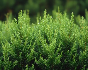 Rain on green shrubbery, garden background