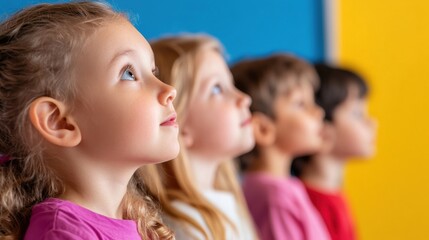 Fototapeta premium Immersive Learning Horizons Gen Z Youth Engage with Public Television on National Education Day - Colorful Classroom Inspiration for Digital Content Creators