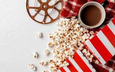 Nostalgic Cinema Comfort National Caramel Popcorn Day Cozy Lifestyle Branding with Vintage Film and Warm Textures for Creative Marketing