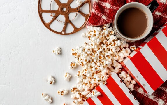 Nostalgic Cinema Comfort National Caramel Popcorn Day Cozy Lifestyle Branding with Vintage Film and Warm Textures for Creative Marketing