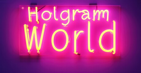 Neon sign hologram world augmented reality overlays glowing vr interfaces pulsing energy bright colorful realistic photo
