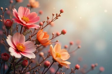 Fototapeta premium Dried flower arrangement, ethereal glow Muted tones, gentle light , dried flowers, photography