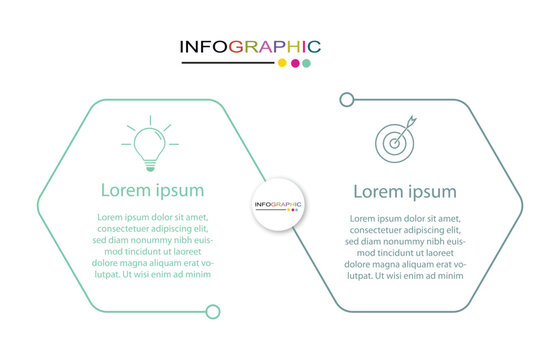 2 step line process infographic template vector element with icons and business information