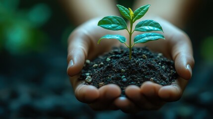 holding hands young plant isolated,studio background