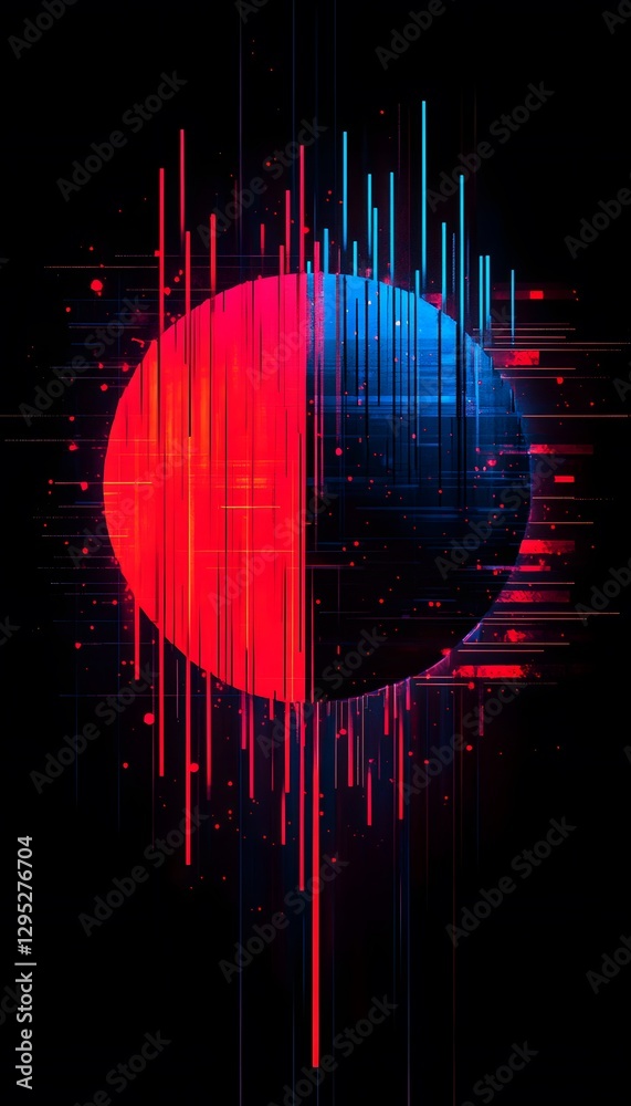 Poster abstract composition featuring a split color circle with lines