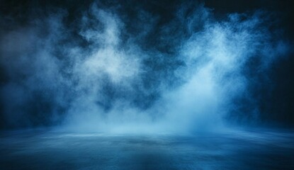 Blue smoky studio backdrop with empty floor