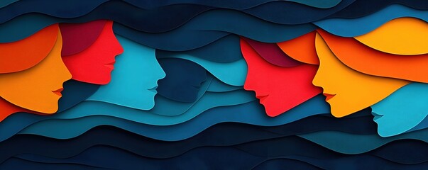 Colorful Abstract Portraits in Layered Waves and Fluid Design