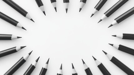 Naklejka premium Black pencils arranged in a circle on white. Perfect for education, creativity, or teamwork concepts.