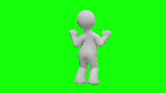 3D render looped dancing stickman with greenscreen frontview