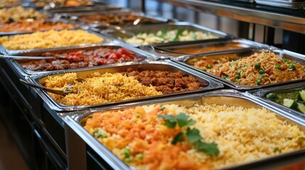 Obraz premium Colorful Variety of Dishes in Buffet Display Ready to Serve