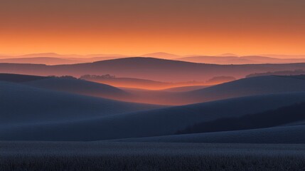 Serene Sunrise Over Rolling Hills A Breathtaking Landscape Panorama