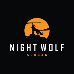 black silhouette design logo wolf wild animal simple illustration template