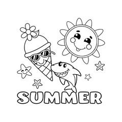 Playful cartoon shark wearing sunglasses perfect for children's color page books or summer themes