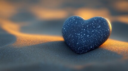 Fototapeta premium Heart-Shaped Stone at Sunset on a Sandy Beach