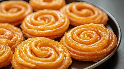Fototapeta premium Sweet Spiral Pastry Delicacies Served on a Dark Plate