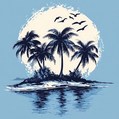 A sunny illustration of a tropical island scene