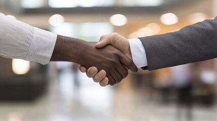 Executive departures with a farewell handshake in the office lobby. Featuring respect and leadership transition