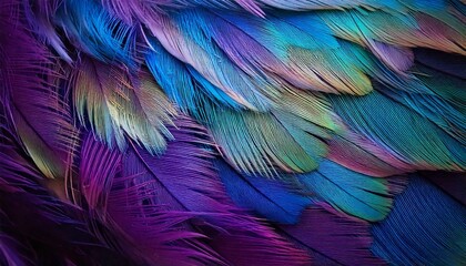 Obraz premium Lustrous Feather Veil – Intricately detailed feathers radiating a soft, multicolored glow.