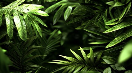 Fototapeta premium Lush Green Tropical Foliage Background