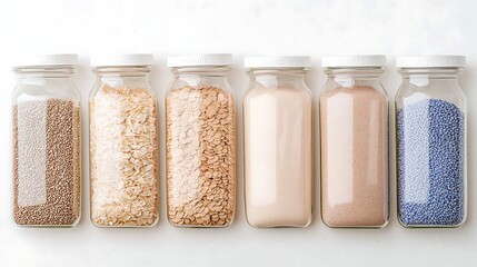 Organizing grains and pulses in glass jars kitchen food photography bright aesthetic appeal