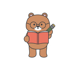 Animal Character Study Bear Reading Book