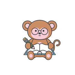 Fototapeta premium Animal Character Study Monkey with Glasses and Pencil