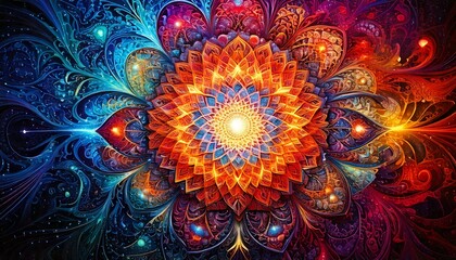 Surreal Fractal Burst – A mesmerizing display of swirling, intricate fractal shapes in a spectrum of vivid colors.