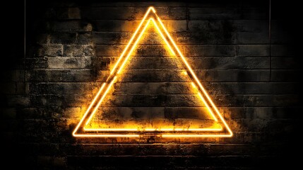 Glowing neon triangle illuminates a dark and textured brick wall