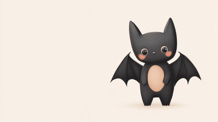 Cute Bat Illustration: A charming cartoon bat with big eyes and outstretched wings, standing against a neutral background, embodies the fun and spooky spirit.